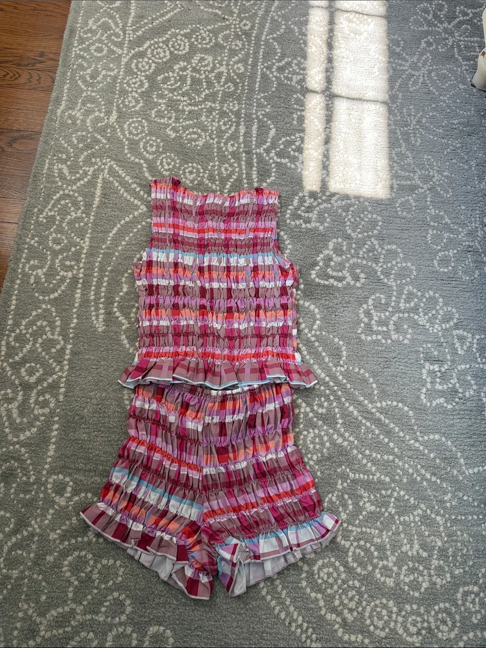 Girls Pink Striped Smocked Tank & Shorts Set